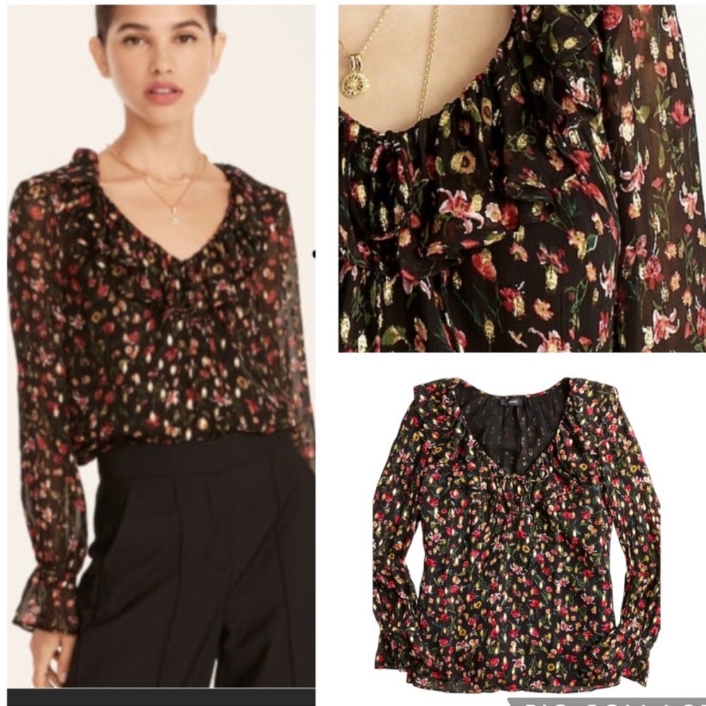J. Crew Ruffleneck Top Midnight Vintage Floral BD800